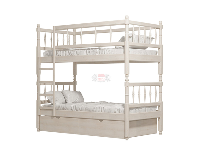 Кровать 2-х ярусная №2 из массива Фант, Выбеленное дерево