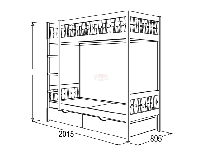 Кровать 2-х ярусная №2 из массива Фант