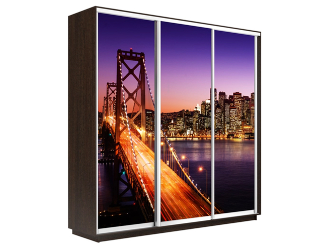 Шкаф-купе Экспресс 3-х дверный (Фото №1007 Ночной мост), Венге