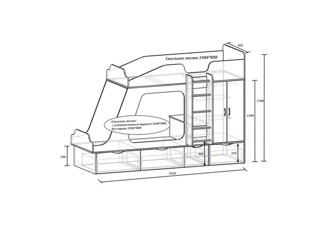 Кровать 1900 800 чертеж