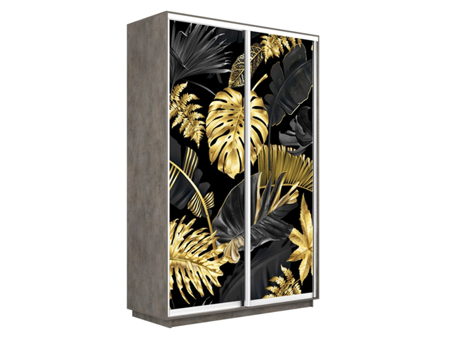 Шкаф-купе Экспресс Люкс 2-х дверный (Фото №1003 Листья золото), Бетон