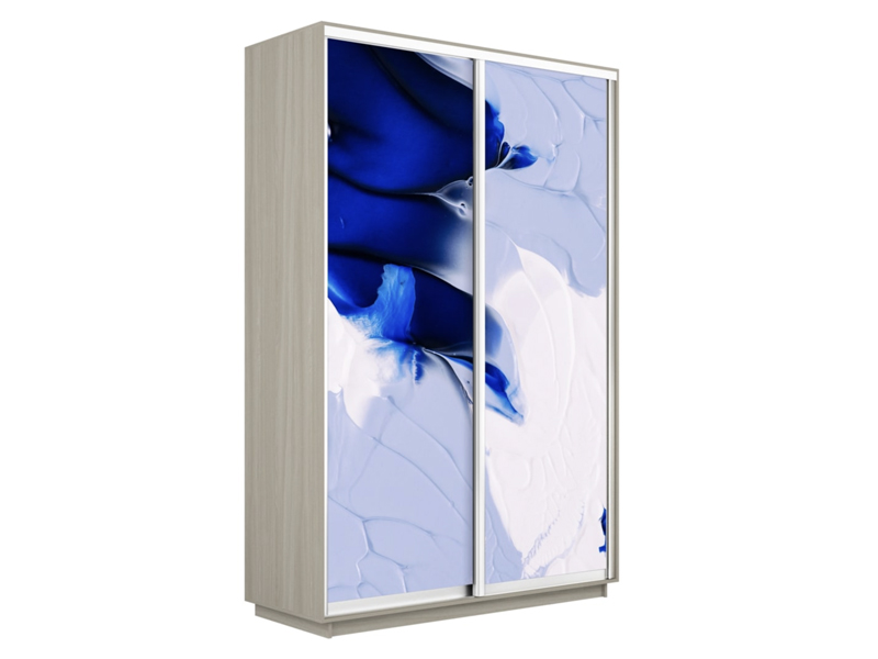 Шкаф-купе Экспресс 2-х дверный (Фото №1010 Абстракция бело-голубая), Ясень Шимо светлый